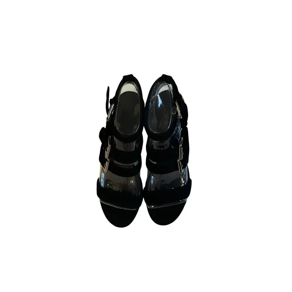 New Rebecca Minkoff Ilana Buckle Strap Black Suede Sandal Size 8.5